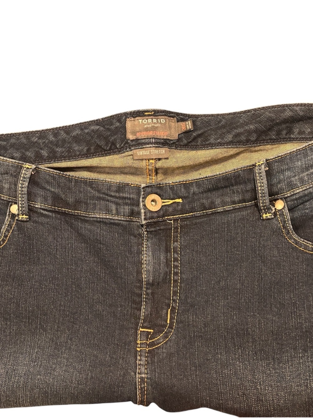 torrid Dark Blue Boyfriend Straight Jeans with Orange Stitching
